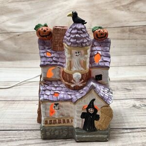 Vtg Creepy Cottage Halloween Haunted House Ceramic Electric‎ Light Ghost Witch